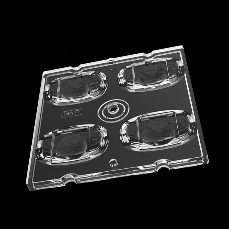 50*50mm TYPE2 Asimetrico 4 in 1 Lente di luce a LED Materiale PC per illuminazione inondazione SMD7070/ 5050/4*3030 LED