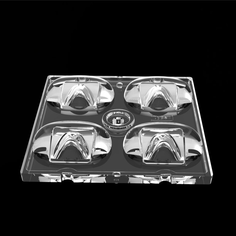50*50mm TYPE2 Asimetrico 4 in 1 Lente di luce a LED Materiale PC per illuminazione inondazione SMD7070/ 5050/4*3030 LED